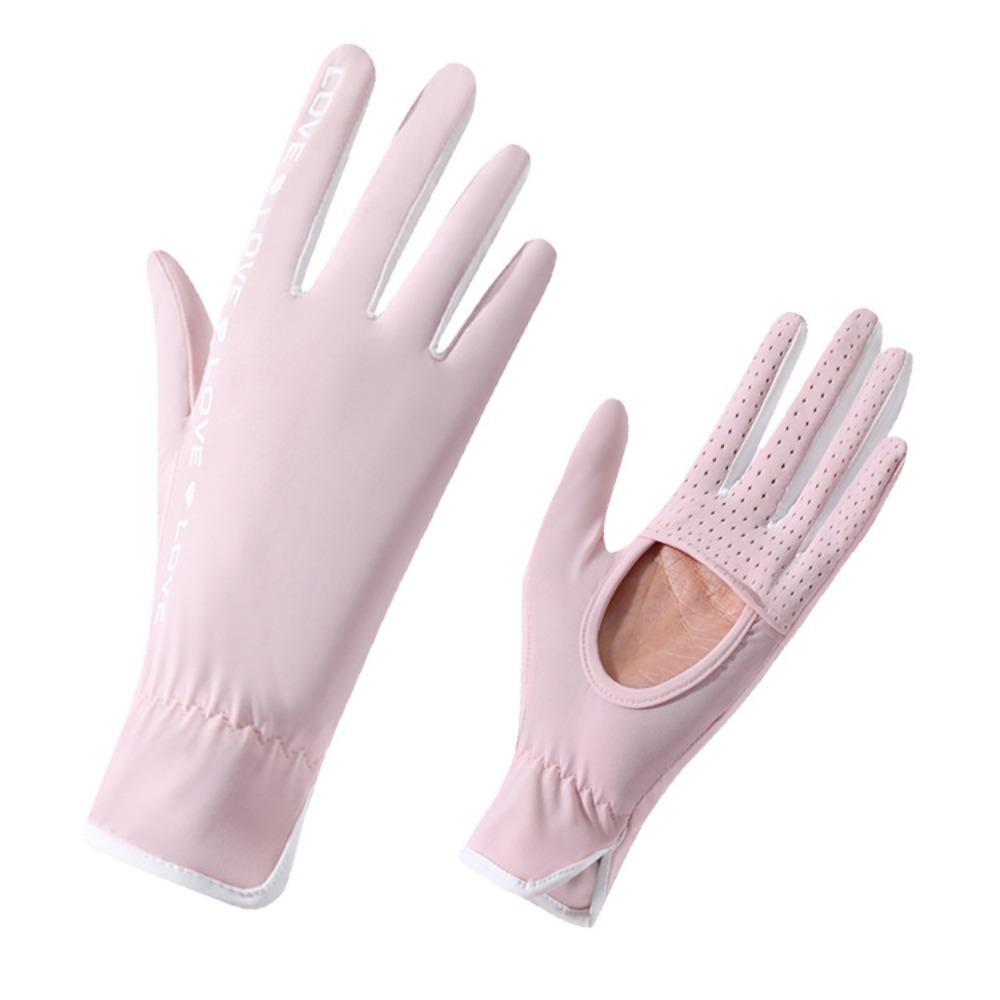 Anti-Skid Women s Summer Gloves Hollow Out Palm Sun Protection UPF 50+ Cycling Gloves Breathable Driving Gloves розовый
