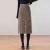 2025 Winter Elegant High-Waist Mid-Length Sequin Wool Slit Skirt for Women