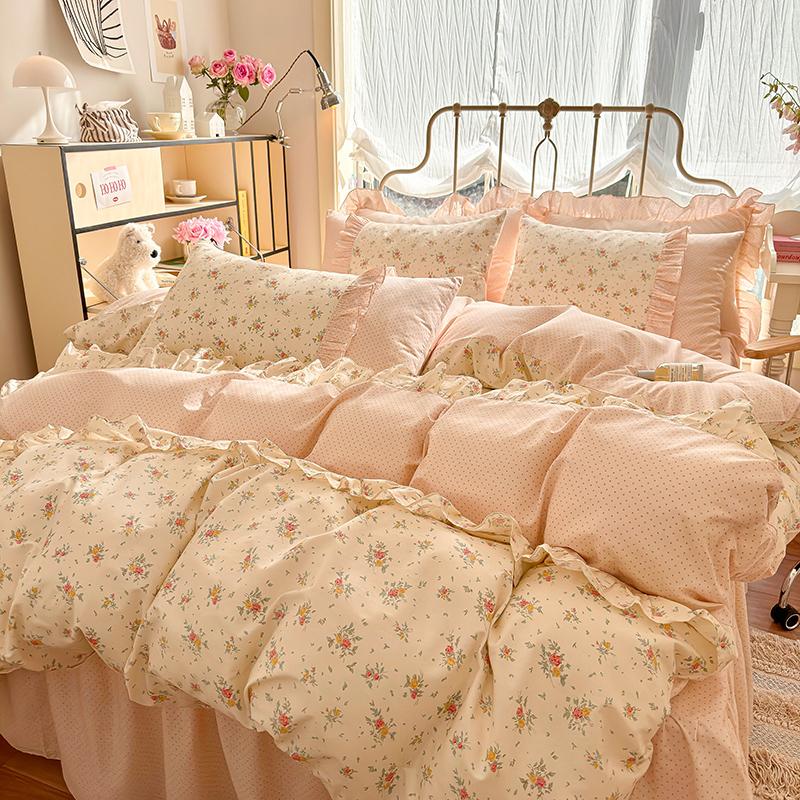 3pcs 100% Cotton Duvet Cover Set (1*Duvet Cover + 2*Pillowcase, Without Core), Korean Lace Bedding Set, Soft Comfortable