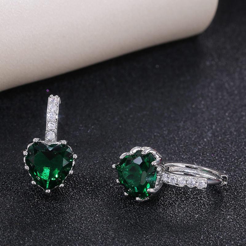 Silver Multi Color Heart CZ Hoop Earrings Halo Pave Crystal Leverback Heart Drop Earrings Women Multicolor Love Jewelry