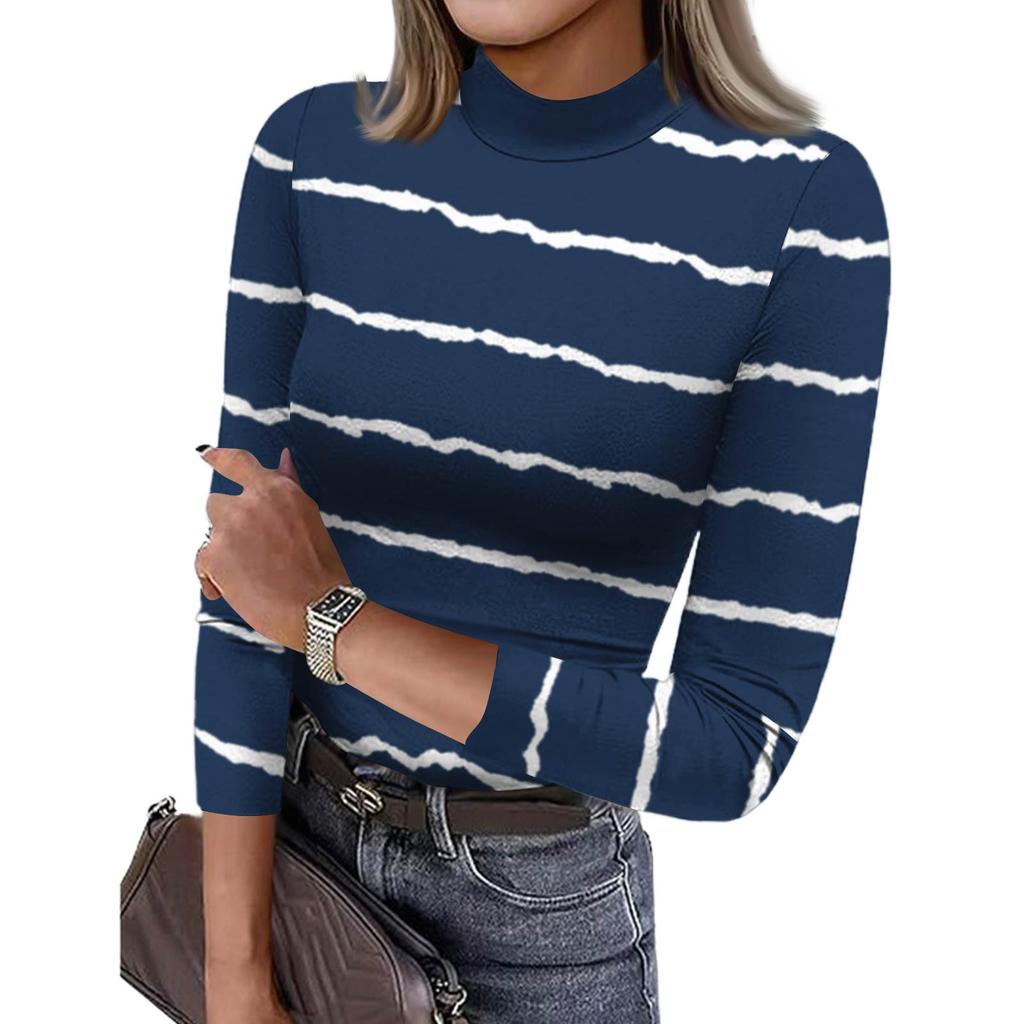 Damen Slim Bottom T-Shirt Mode Lässig Farbverlauf Druck Rundhals Pullover 3/4 Ärmel Top