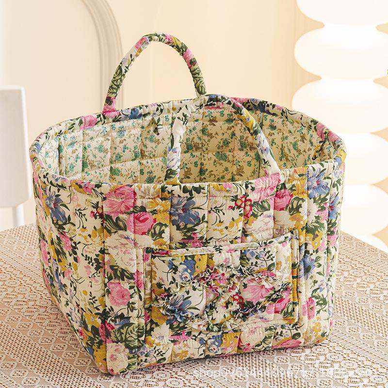 Portable Floral Foldable Storage Basket for Home Textiles and Underwear Organizer