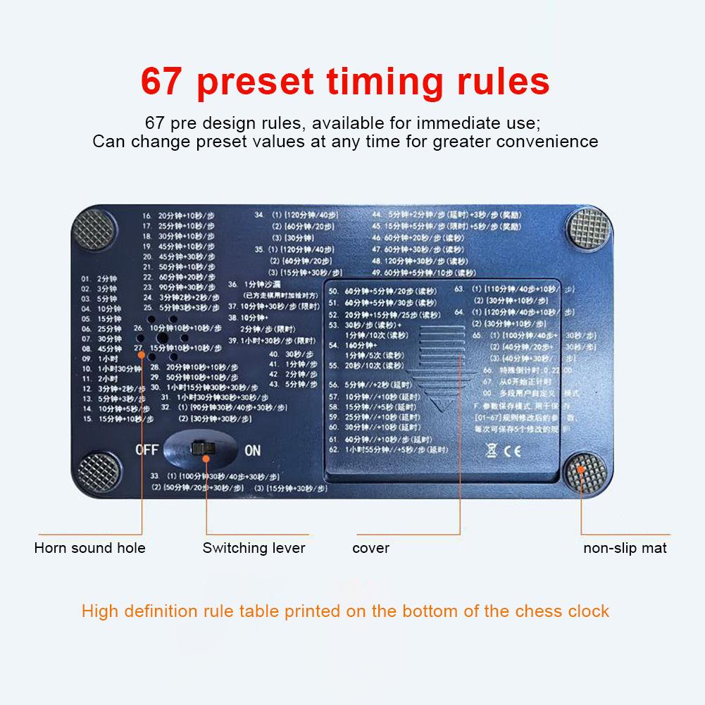 Board Game Clock USB Charging Chess Clock Hour Meter Stopwatch with Delayed Countdown Function for Family Personal Use