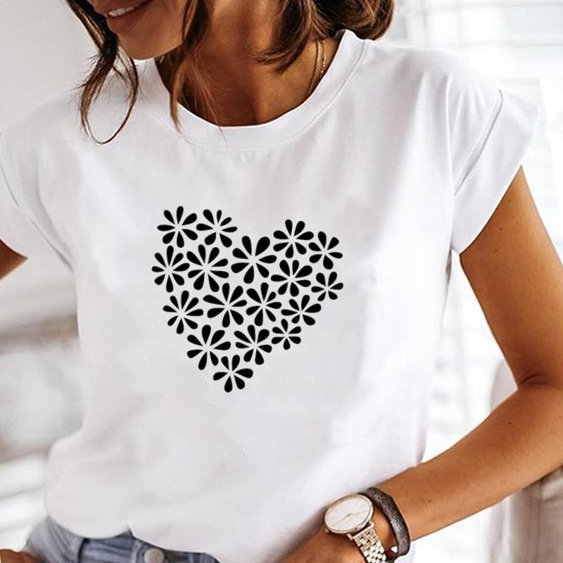 

(Asian Size) lovely style trend Casual Clothing Printed Female Top T Shirt o-neck Short Sleeve T-shirts Lady Fashion Women Graphic Tee 5XL