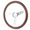 15in 6 Hole Steering Wheel Retro Mahogany Wood Grip Stainless Steel Spoke with Horn Cover Cable
