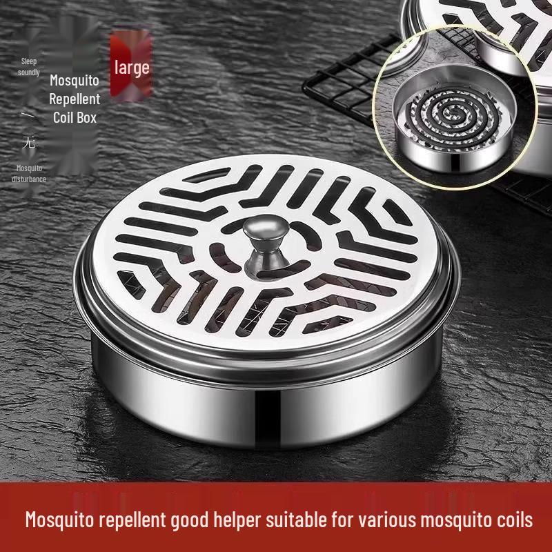 Fireproof Stainless Steel Mosquito Coil Holder with Lid and Ash Catcher for Outdoor Use