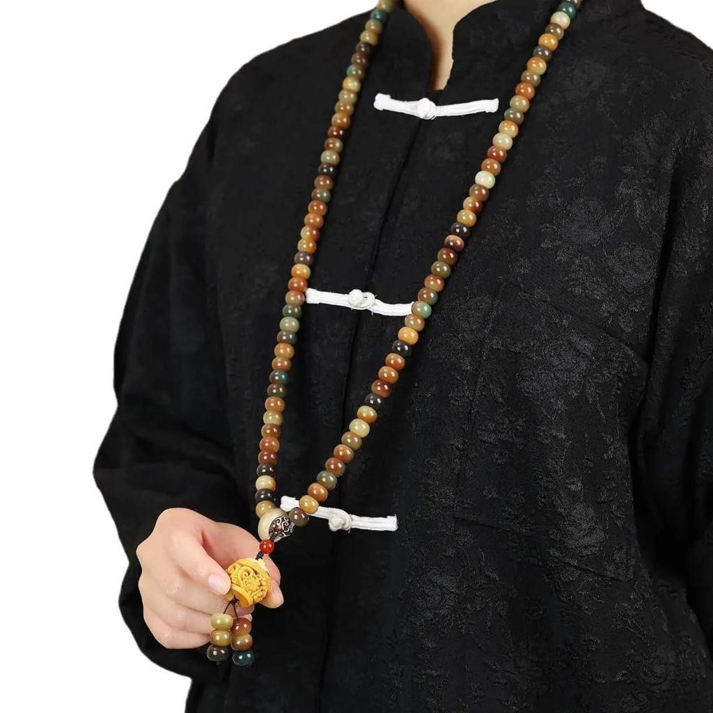 Large Charcoal Dunhuang Ask Heaven 108-Bead Bodhi Root Men's Bracelet for Cultural Play and Prayer.