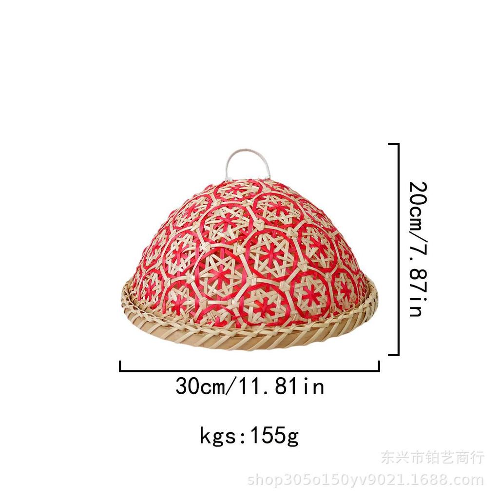 Handmade Rattan - Woven Nanyang - Style Circular Fruit Plate / Bread Basket with Lid, Insect - Proof Dining Table Cover