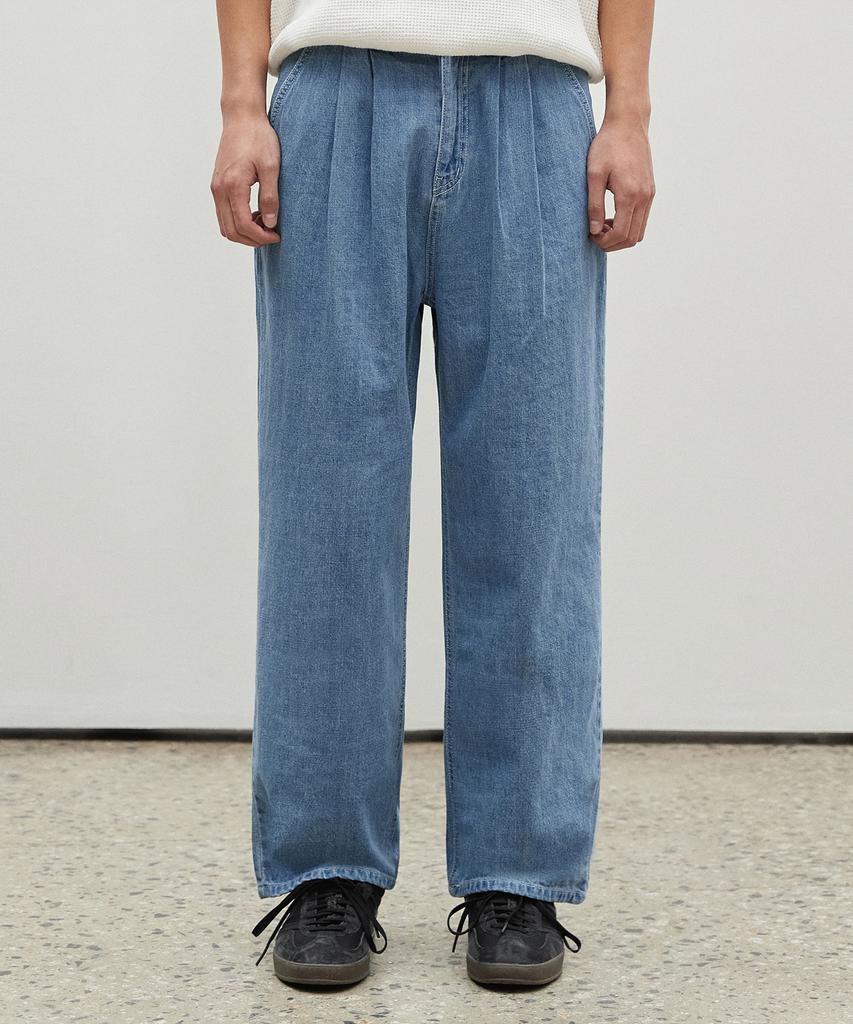 DECET [Summer Fabric] 2Pleats Wide Jeans Dcpt005Blue