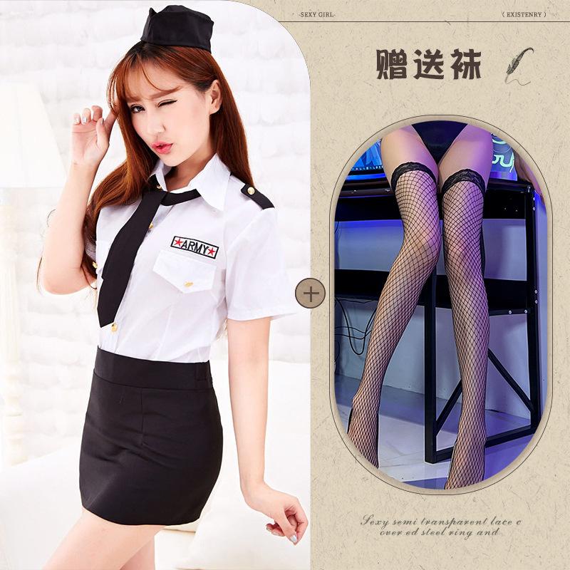 Sexy Lingerie Sexy Sailor Policewoman Tie Stewardess Cosplay Breasts Seduction Hip Wrap Skirt Suit