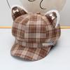 Cute kitten ears plaid octagonal hat women's autumn and winter British college style shows the face of the small versatile newsboy hat tide