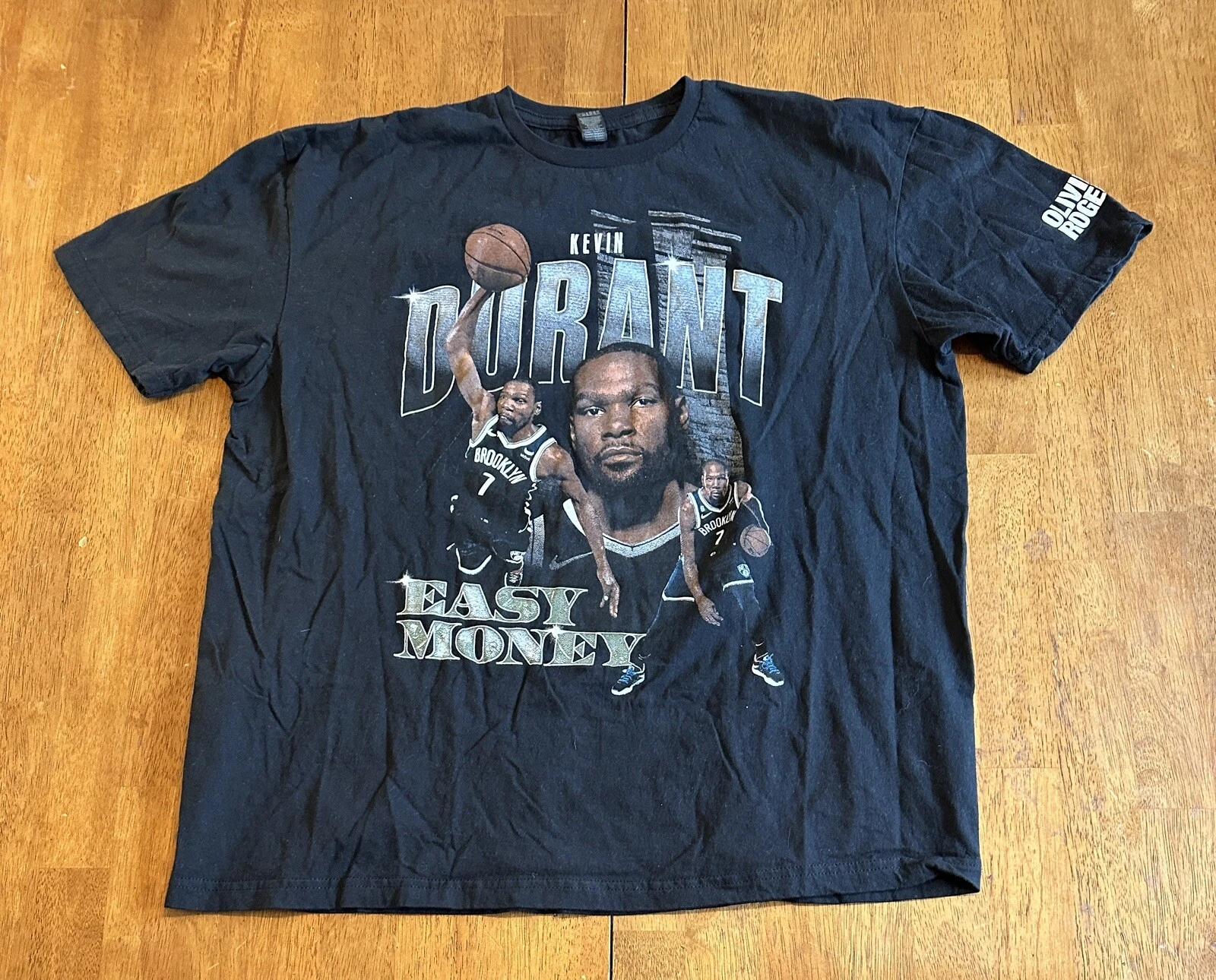 Olivier Rogers Kevin Durant T Shirt XL Black Easy Money Brooklyn Nets NBA M