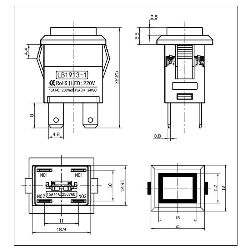 Rectangular Metal Illuminated Push Button Switch