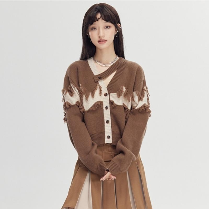 

Кардиган-свитер женский 2023 нишевый дизайн с кисточками вязаный кардиган японский короткий женский свитер для колледжа One Size хаки