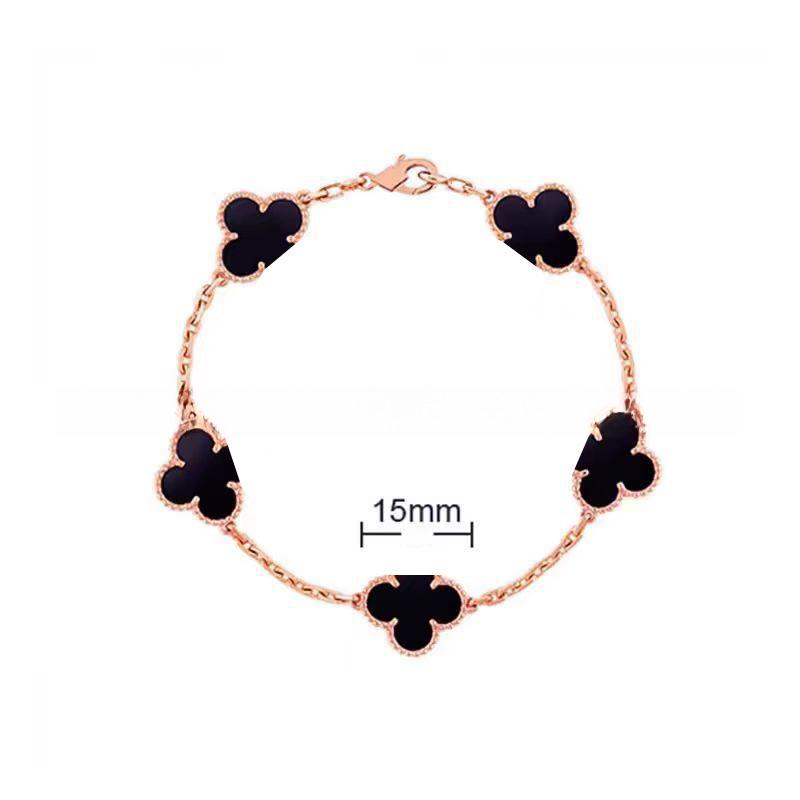 15MMHigh-quality Four-leaf Clover Five-flower Bracelet for Women 18k Natural White Mother-of-pearl and Red Chalcedony Bracelet