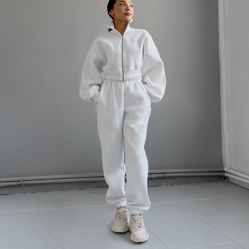 1116 autumn fashion versatile long-sleeved fleece sweater elastic trousers set European and American simple style sports suit