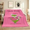 Preppy Grinch Flannel Blanket Throw Blanket Soft Warm Sofa Bed Camping Home Decor Unique Christmas Gift C9211456