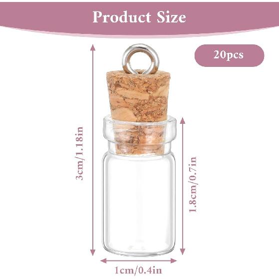 20 Pcs Mini Glass Bottles with Cork 1ml Capacity Clear Tiny Glass Bottles ing Message Bottle DIY Art Craft Storage Small Jars for Home and Holiday