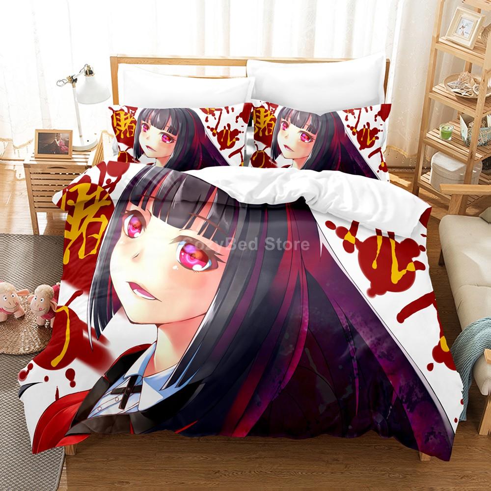 Kakegurui Sengetøy Sett For Jente Anime 3d Dynetrekk Sett Dyne Sengetøy Twin Queen King Enkelt Størrelse Gutter Barn Gave Tegneserie