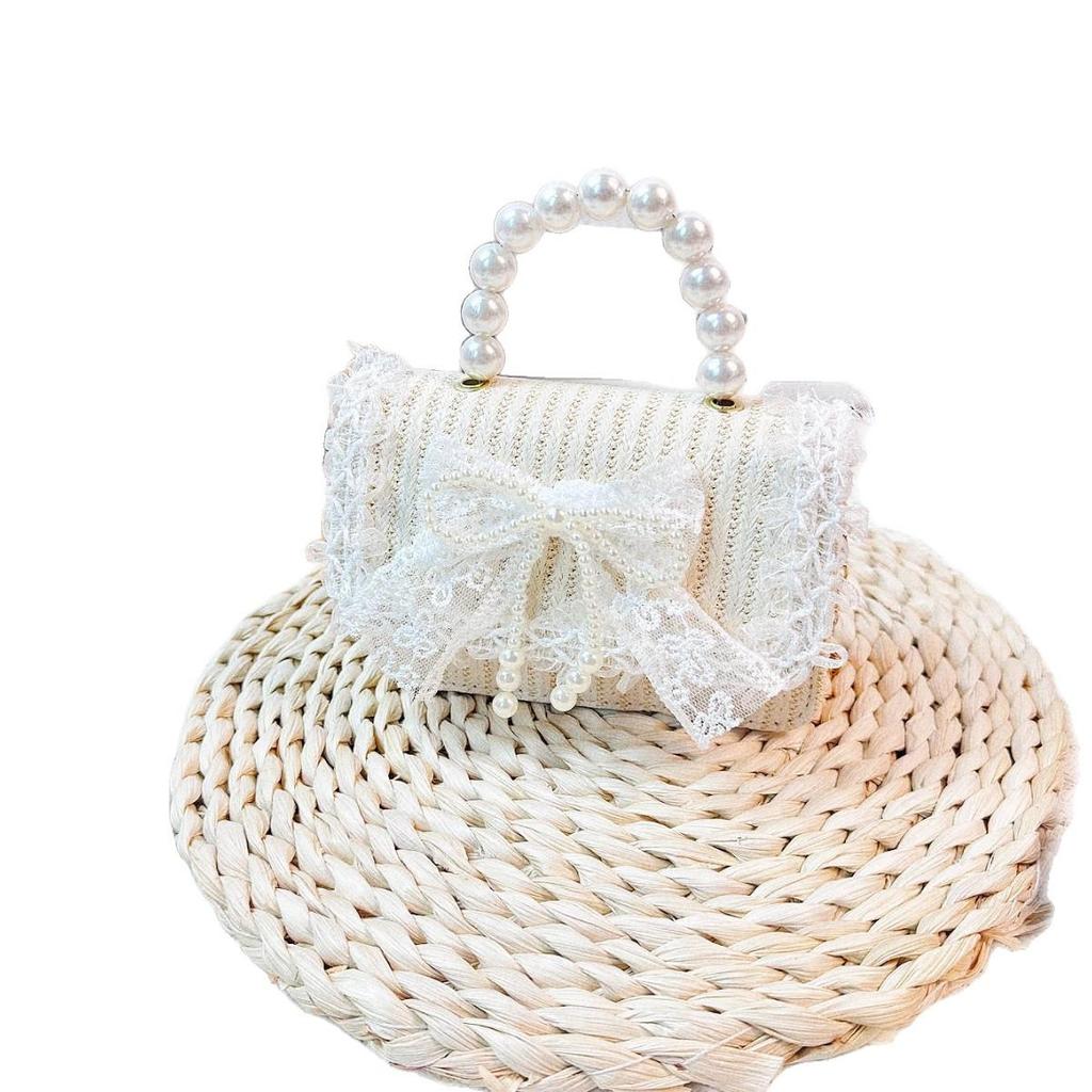 Girls' Butterfly Pearl Crossbody Bag - Cute Summer Straw Handbag with Mesh Trim