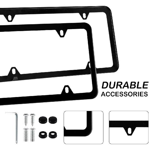 Alpmosn 2PCS Stainless Steel License Plate Frames, 4 Holes Car Licence Plate Covers with Screws Washers and Caps, Car Exterior Accessories, License