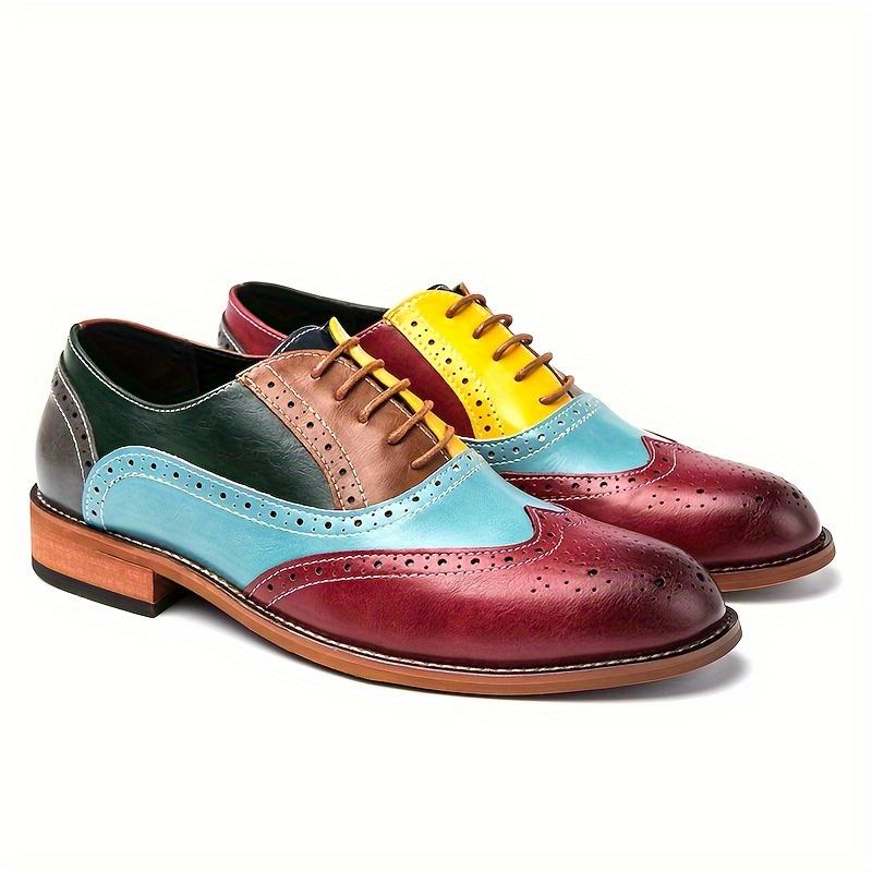 British Style Color Matching Leather Shoes Baroque Retro Contrast Color Men's Shoes