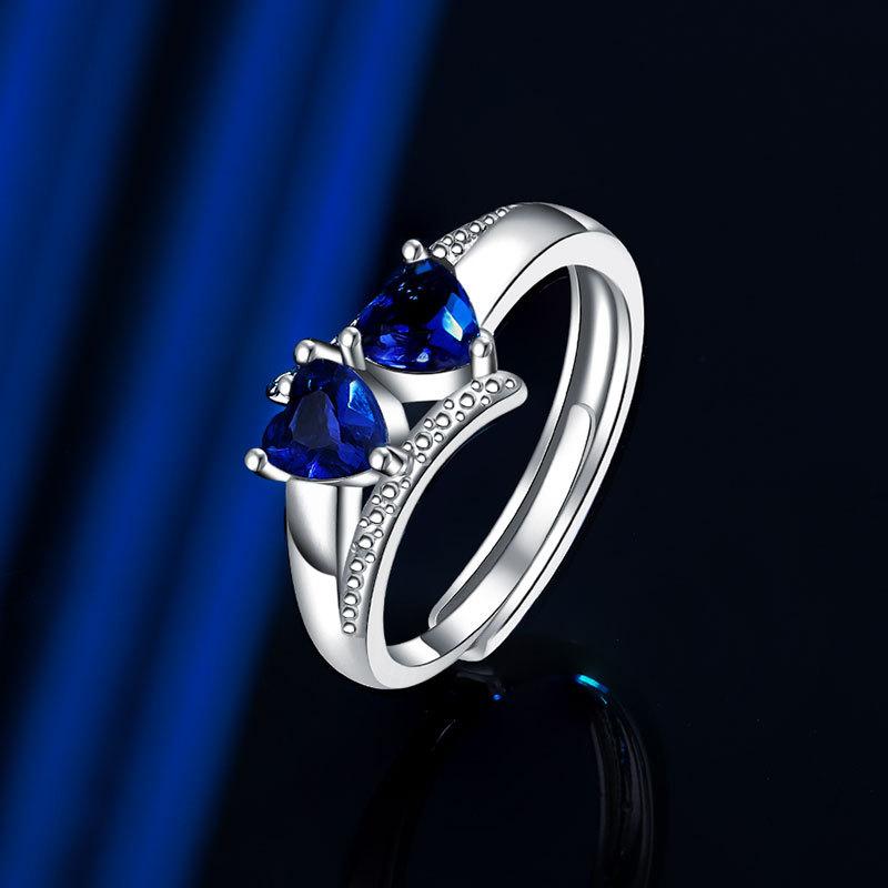 Doppelherzförmiger Ring mit rotem Diamanten Ring mit abgeschnittenem Ring Europäischer und N Handschmuck