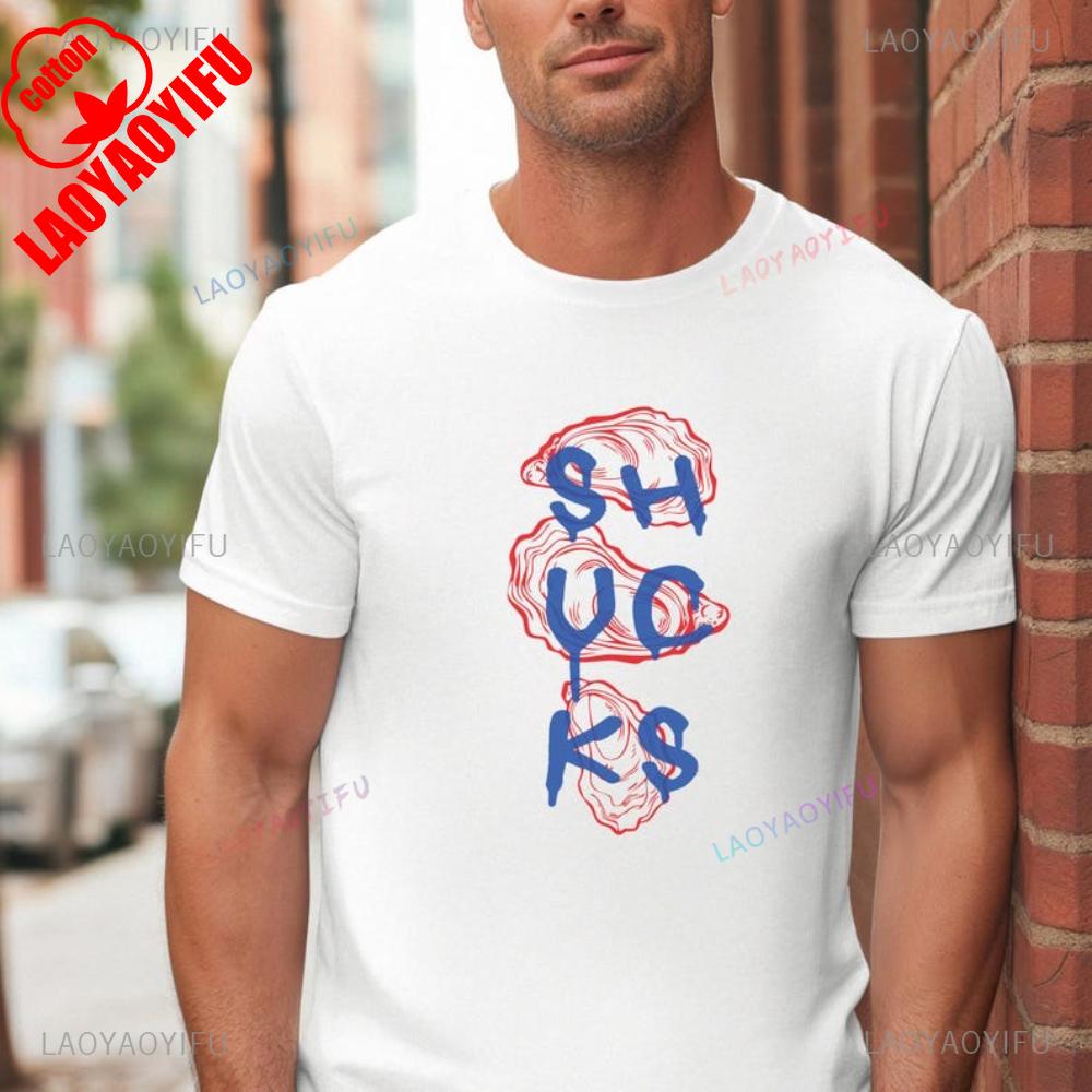 Funny Oyster Shirt Shucks Seafood Graphic T Shirts Retro Aesthetic Beach Coastal Humor Clam Bake Woman Man Cotton Tshirt