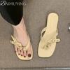 Women's Slippers Buckle Flip Flops Square Toe Sandals Flats Casual Shoes Woman Loafers 2025 Trend Summer Shallow Comfort Slides