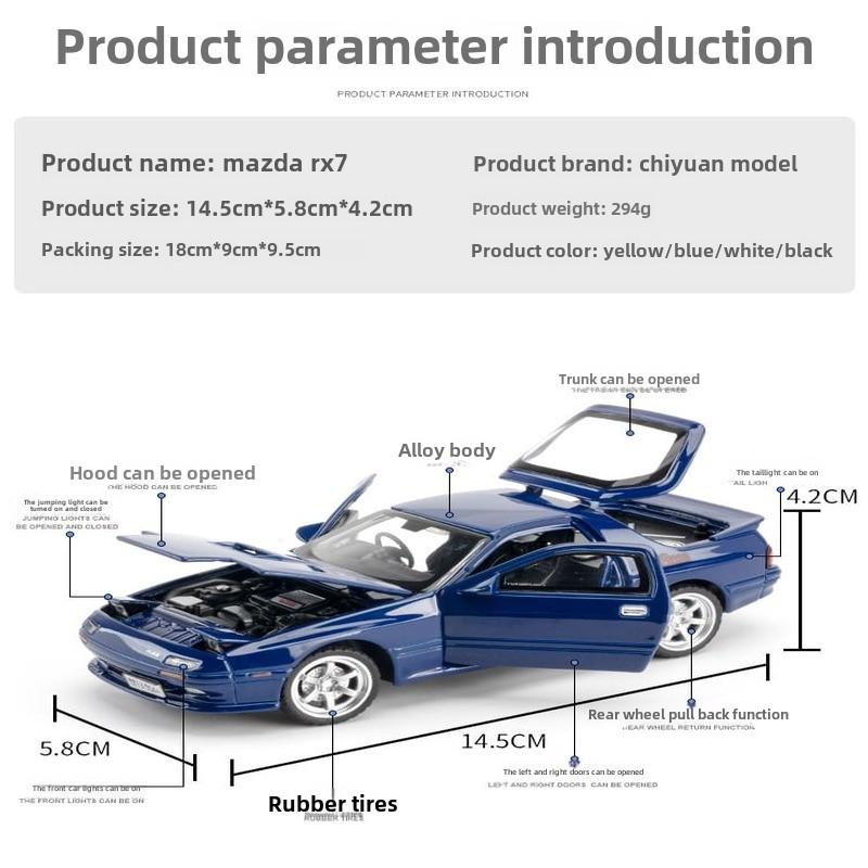 1:32 Full Scale Mazda RX7 AE86 JDM Mazda MX5 Car Model Alloy Car Die-cast Toy Car Model Sound and Light Children's Toy Gift Ornaments Collection
