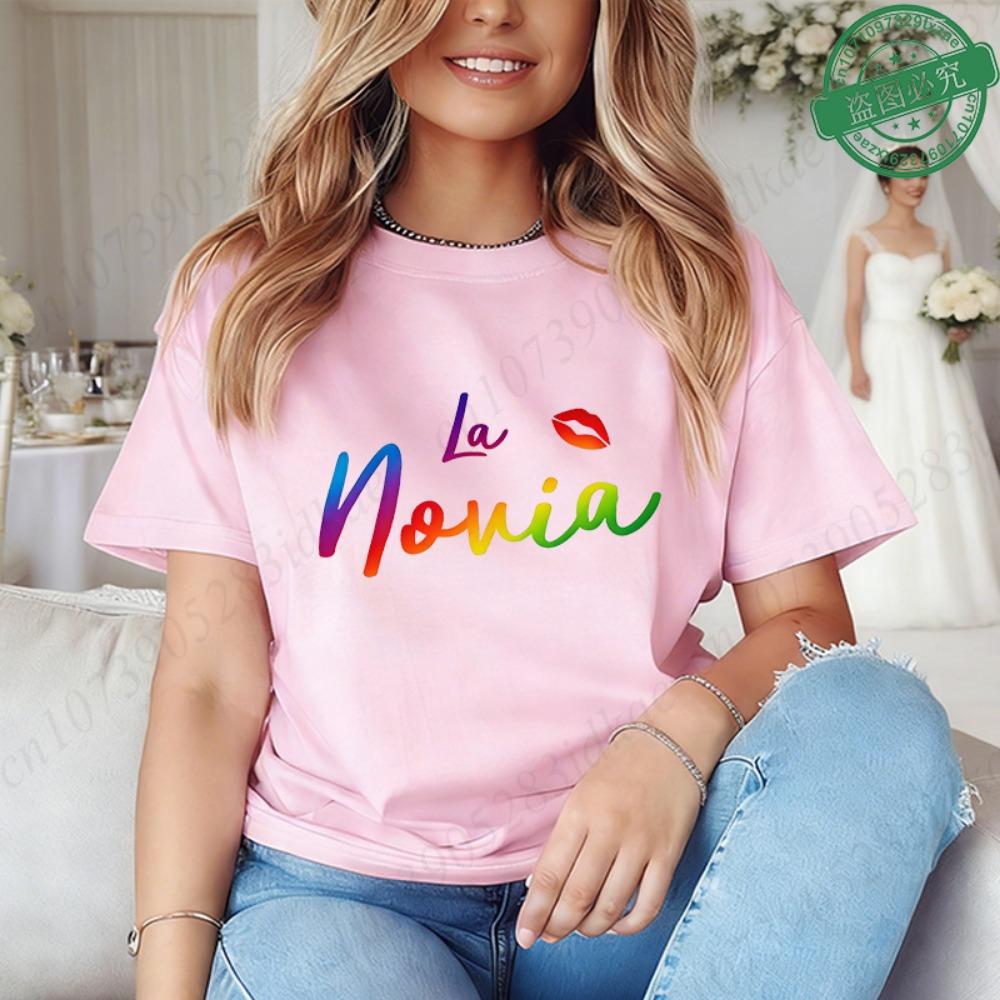 Spanish Bridal Wedding Engagement Party Shirts Rainbow Graphic Tees, Team Bride Squad Blouses Girl Bachelorette Hen Party Tops