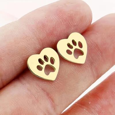 Huitan Cute Pet Footprint Heart Stud Earrings for Women Love Design Chic Girls Piercing Earrings Fancy Gift Animal Paw Jewelry