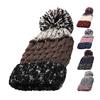 Women Winter Knitting Hat with Pom Poms Decor Patchwork Color Autumn Winter Jacquard Hat Windproof Breathable Headwear