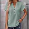 Spring Summer Women's Fashion Casual Solid Color Button V-neck T-Shirts Women’s