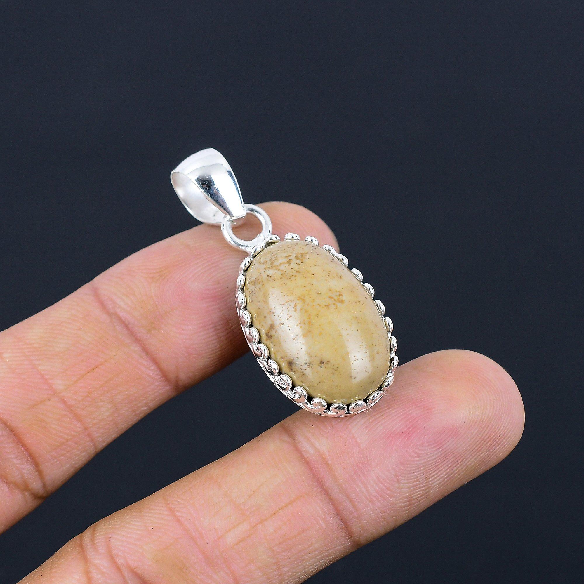 Gift For Women Pendant 925 Sterling Silver Natural Picture Jasper Gemstone