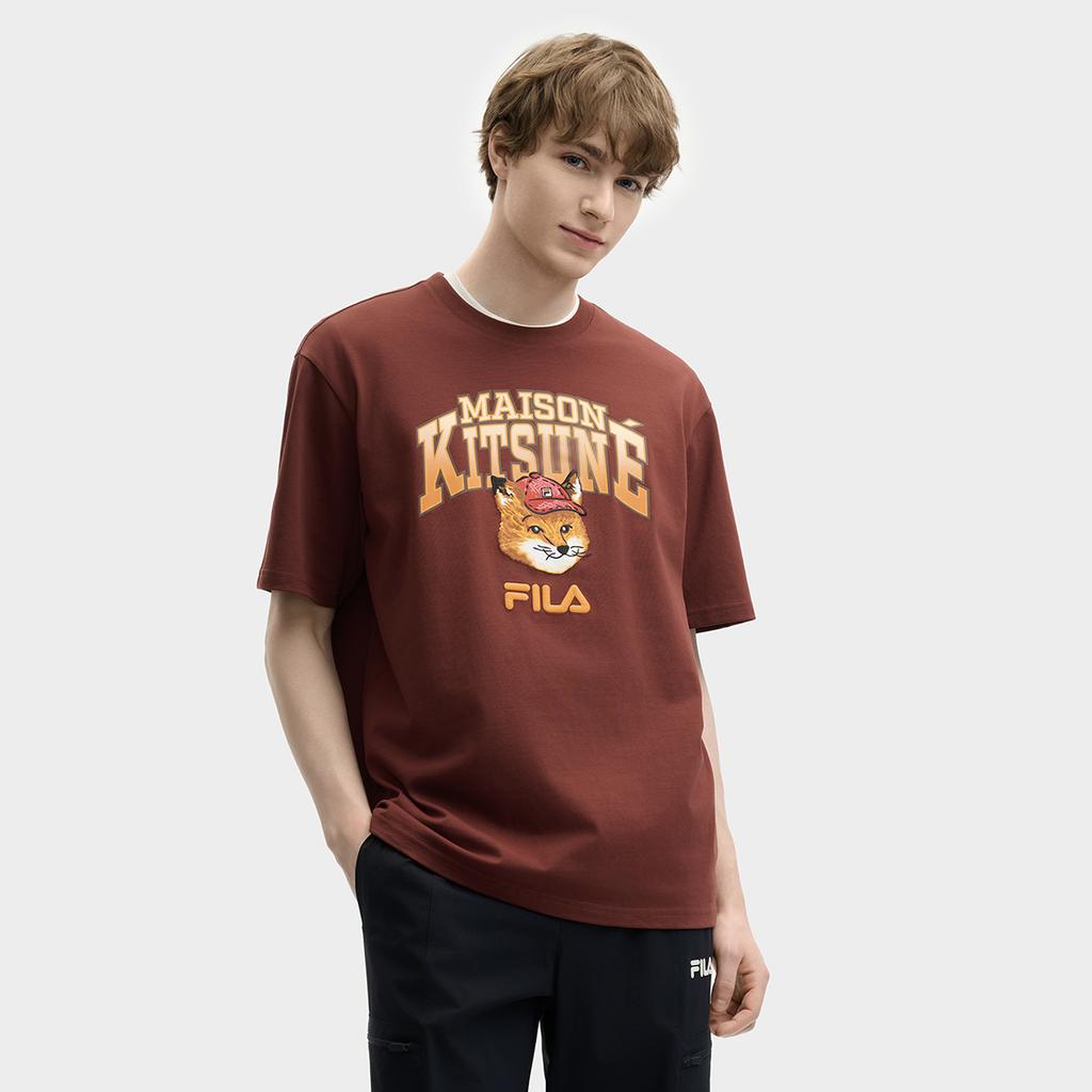 New FILA X Maison Kitsune Little Fox T Shirt Unisex Terracotta Red Brown F11U529102FBN