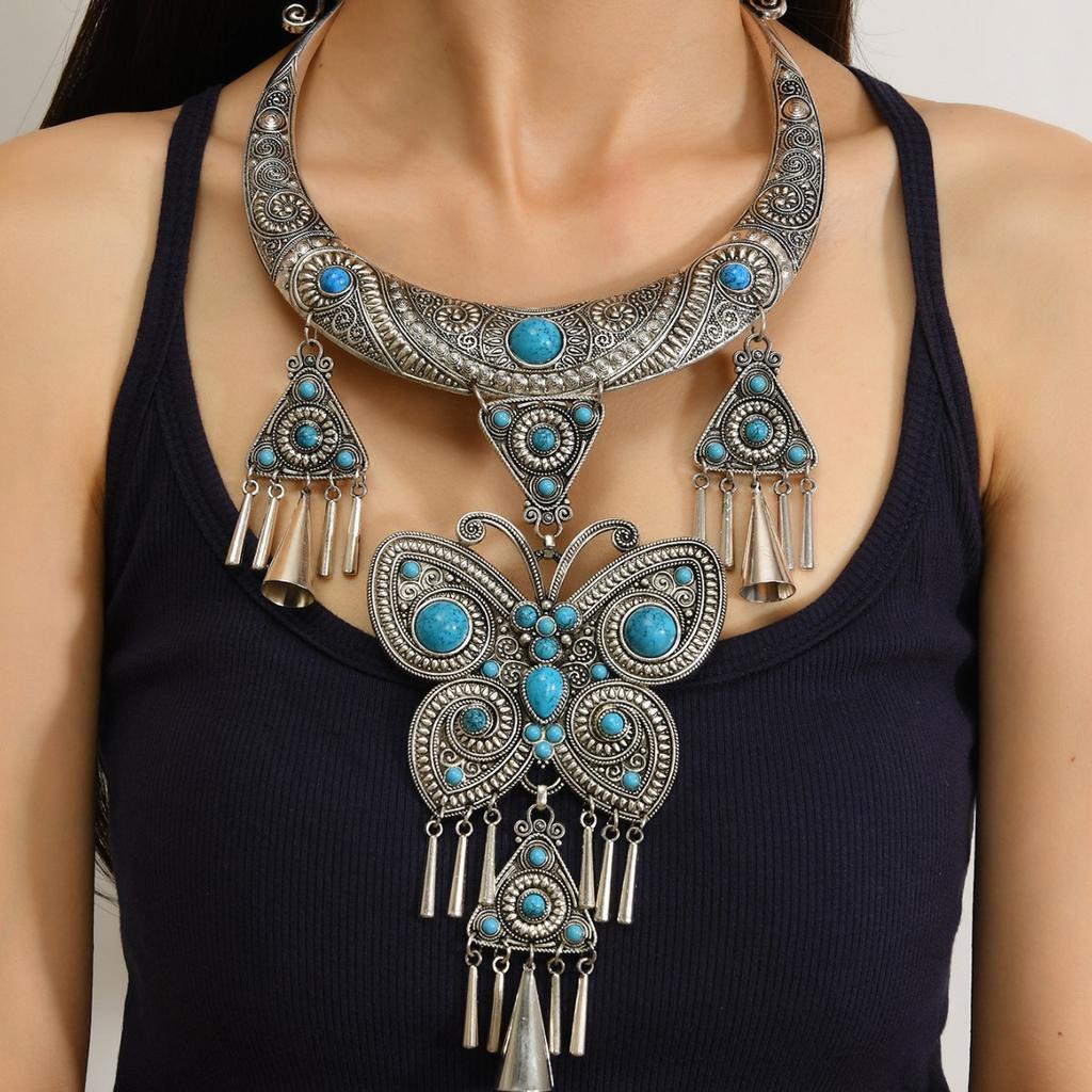 Retro Ethnic Style Jewelry Miao Silver Butterfly Large Collar Minority Necklace Dong Performance Accessories