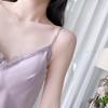 Women's Summer Ice Silk Lace Trim Pajama Set with Chest Pads