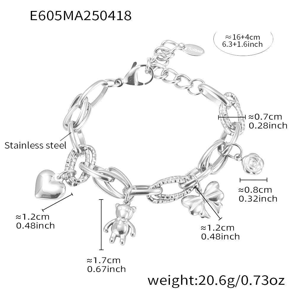 Stainless Steel Chain Bracelet For Women 18k Gold Plated Waterproof Non Tarnish Women's Heart Bear Flower Bow Charms Bracelets