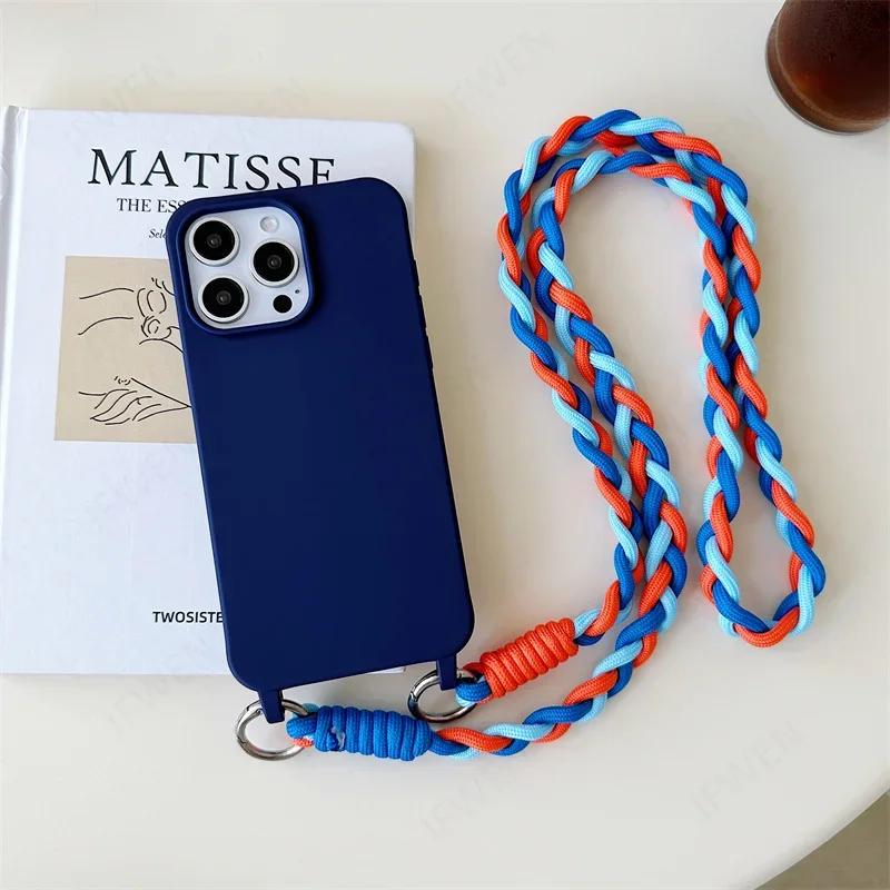 Crossbody Lanyard Handyhülle Für iPhone 16 15 14 12 13 11 Pro Max Plus Süßigkeitenfarbe Silikon Weiche TPU Rückseite