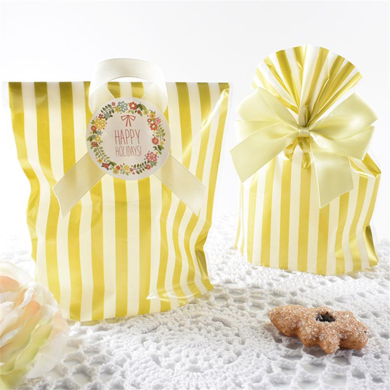 50Pcs 14x20cm Striped Baked Biscuit Bundle Pocket Candy Nougat Packaging Party Decor Gift Bags (No Ribbon)