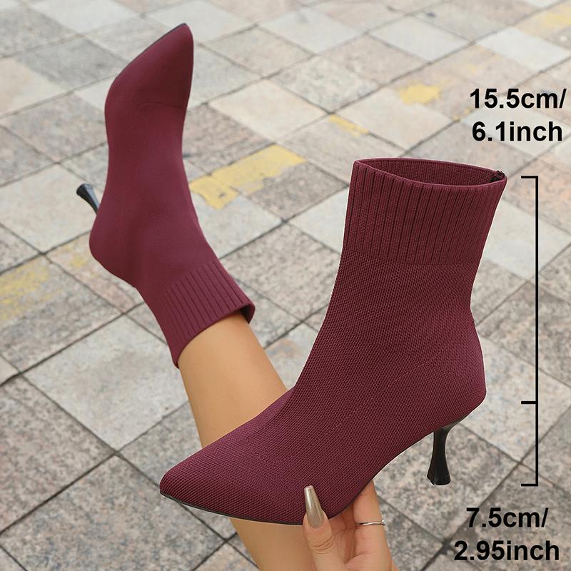 Fashion Fashion Slip On Slim Knitted Ankle Boots Women Plus Size Stretch High Heel Boots Woman Autumn Winter Thin Heeled Sock Booties