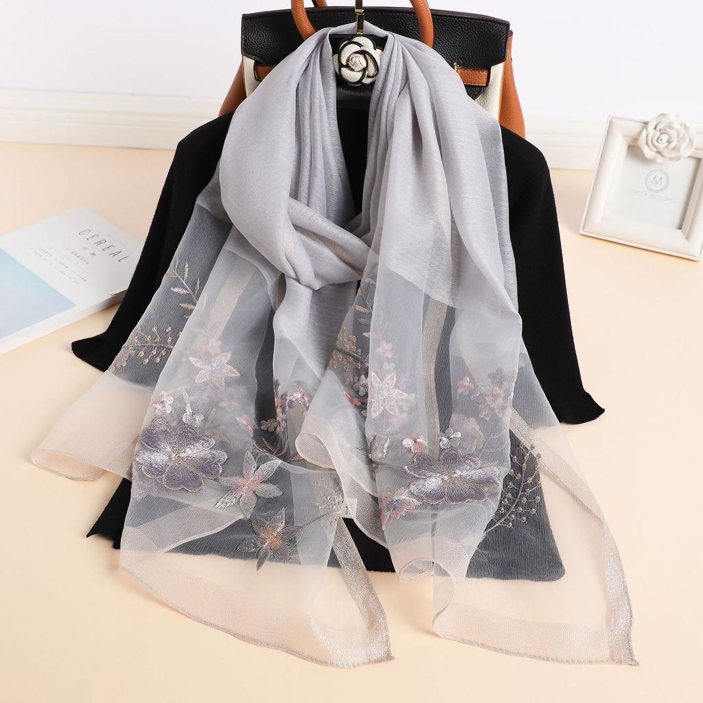 Silk Women Scarf Warm Wool Shawls Wraps Bufanda Floral Pashmina Embroidery Scarves Foulard  Hijab Long Female Bandana