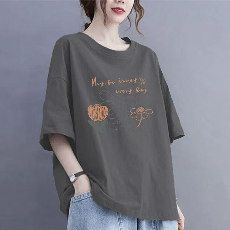 

Футболка с короткими рукавами из хлопка с подсолнухом, женская летняя, большого размера, свободная, модная, повседневная, с короткими рукавами 3XL