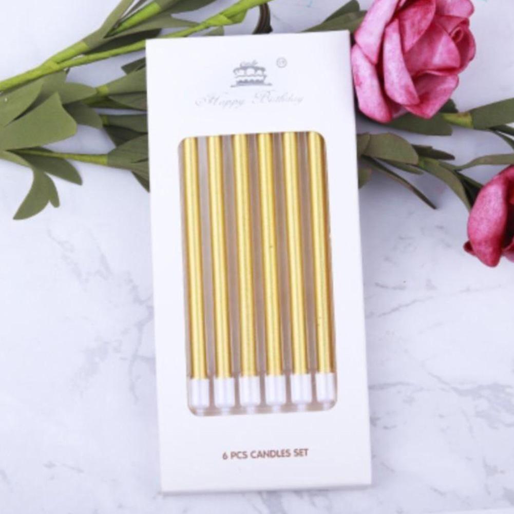 6pcs Metal Gold Silver Birthday Candles DIY Colorful Cake Decoration Baby Shower Gender Reveal Cupcake Decorating Candle Toppers