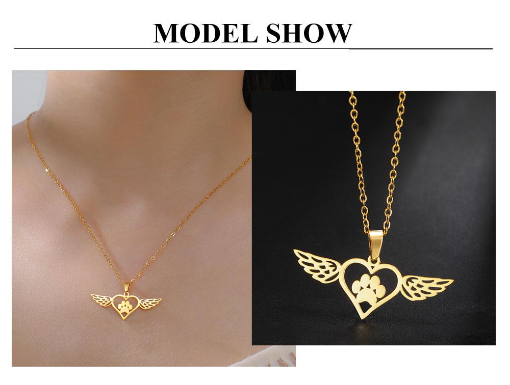 Cazador Stainless Steel Dog Cat Paw Footprint Heart Wings Pendant Necklaces for Women Cute Jewelry Necklaces Gift 2026 Trendy