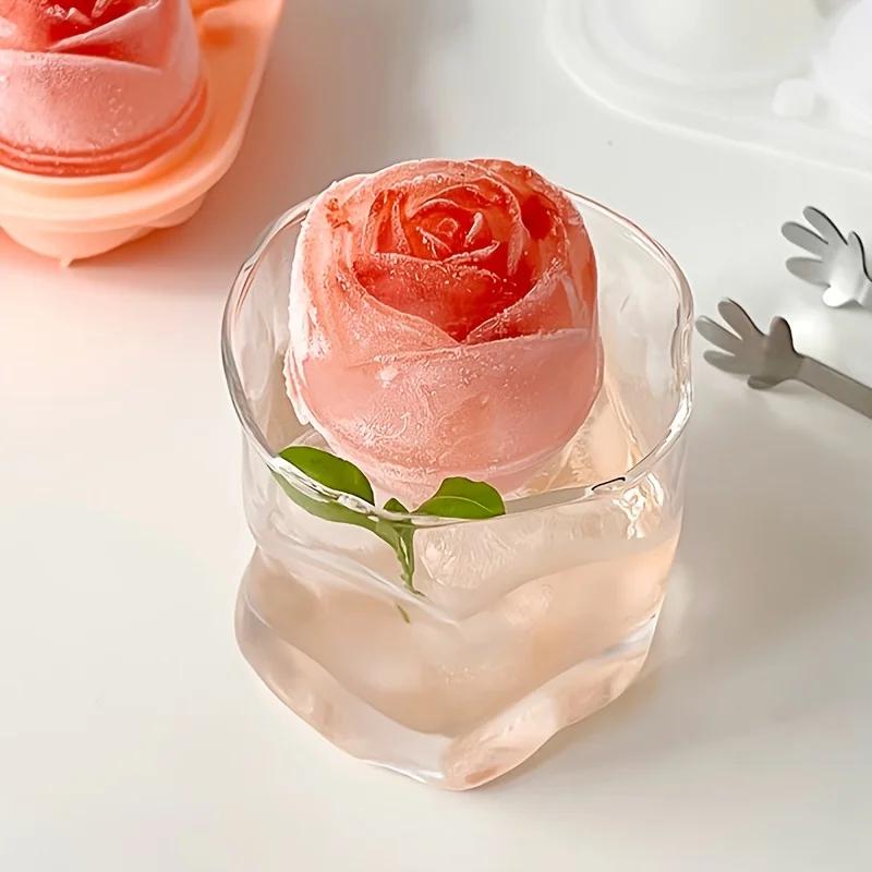 1pcs Elegant Rose Shaped Ice Cube Mold Reusable Food Grade Silicone IceTray Ice Ball Mold for Effortless Dessert Summer Drinks