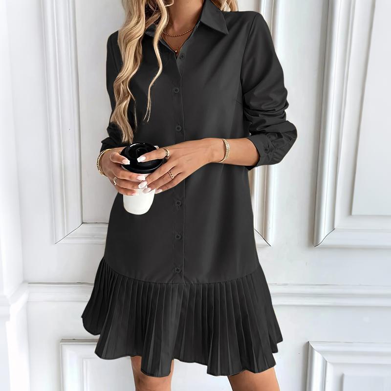 

ZANZEA Женское повседневное платье с отложным воротником, свободное, с длинным рукавом, однотонное 4XL чёрный