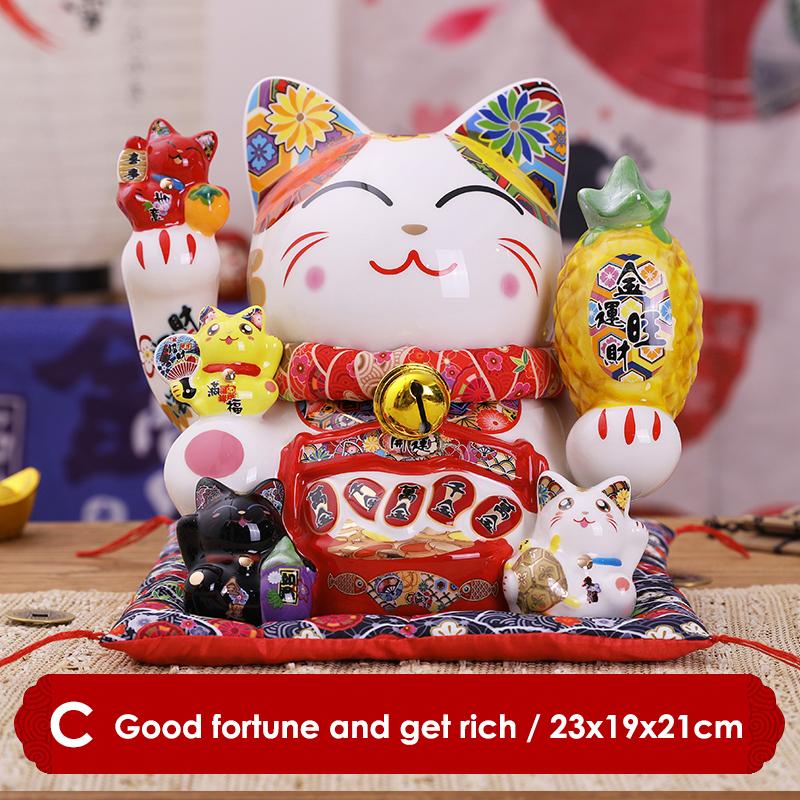9 Inch Ceramic Maneki Neko Money Box Lucky Fortune Cat Figurine Coin Bank Home Decoration Kitten Ornament Business Gift