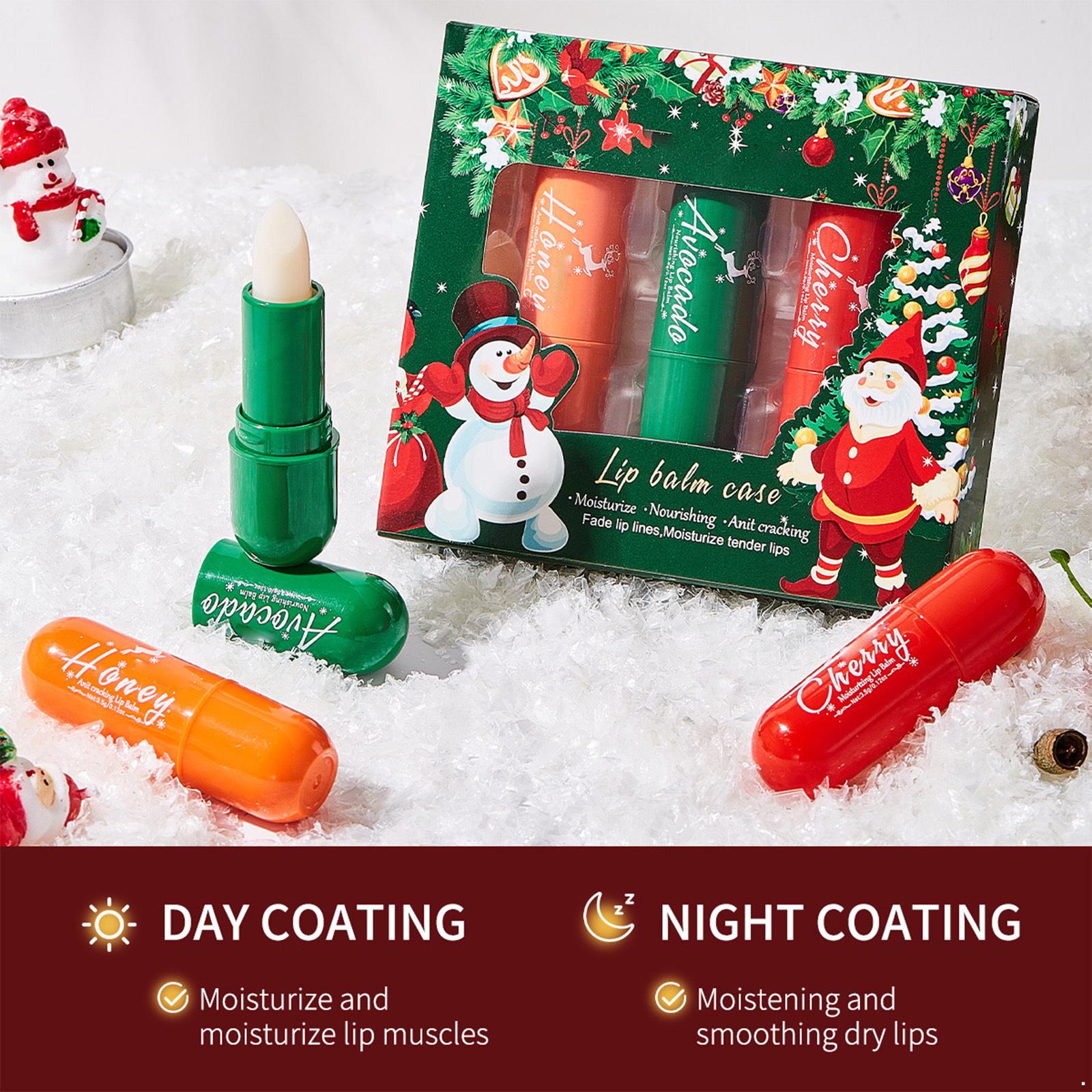 

Festive 3PCs Lip Balm Gift Set, Assorted Holiday Scents, Long-Lasting Moisture for Soft Lips, Perfect Christmas Party Favor One Size зелений